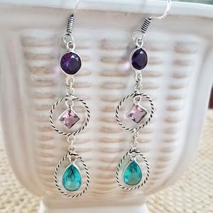 Blue Topaz & Amethyst 925 Sterling Silver Earrings